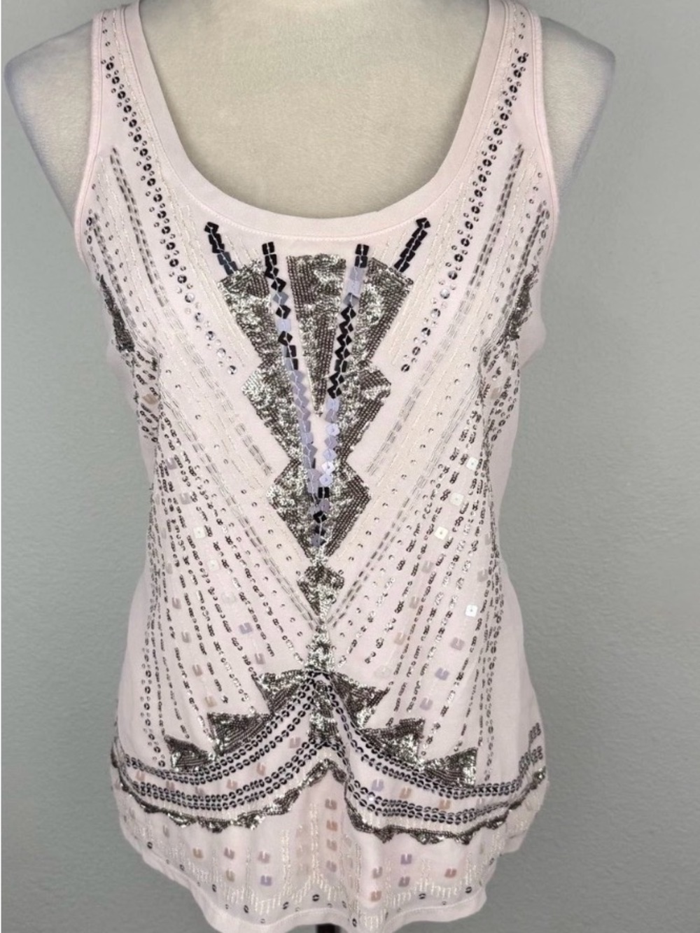 Express Women's Blush sequin Beaded Tank Top - small